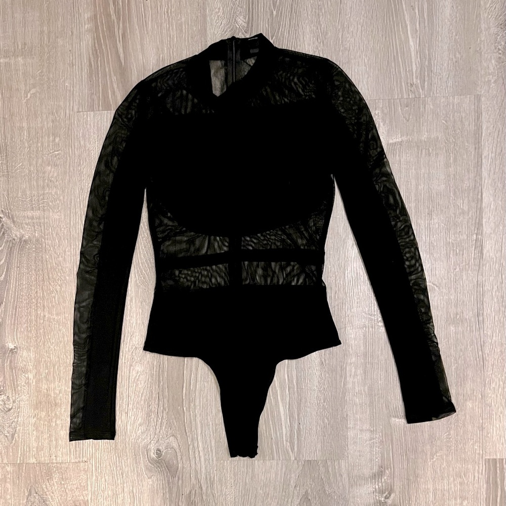 Windsor Mesh Long Sleeve Bodysuit - Black
